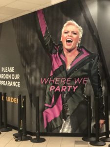 The singer Pink with the word "Party"