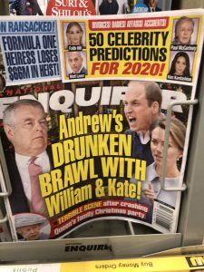 National Enquire headline "Andrew's Drunken Brawl with William and Kate"
