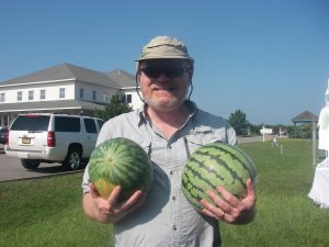 Author with two watermelons