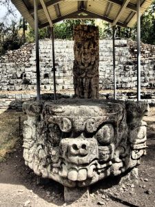 Monster head sculpture from Copan, Honduras.