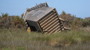 Shed rolled on side by Hurricane Irene